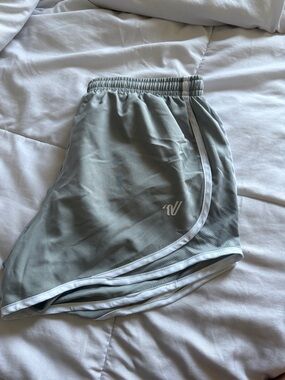 Varsity Light Gray Athletic Running Shorts with White Trim